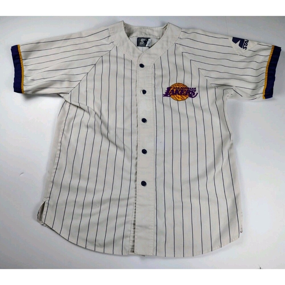 Starter Los Angeles Lakers Pinstripe Baseball Jersey Size Large Vintage 90s